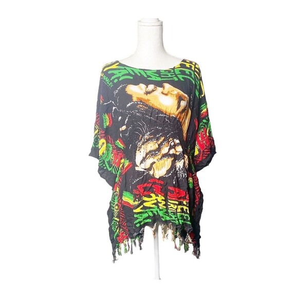 Bob Marley Womens Swim Cover Up Shirt Jamaican Reggae Size ? Small Fringe - Picture 1 of 5